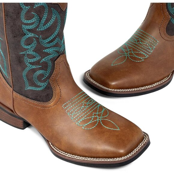 SheSole Womens Dark Brown Cowboy Square Toe Cowgirl Wide Calf Western Boots - Picture 5 of 9